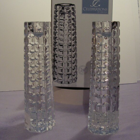 Celebrations by Mikasa Facets Collection set of 2 7” candleholders 24% lead - Picture 2 of 5